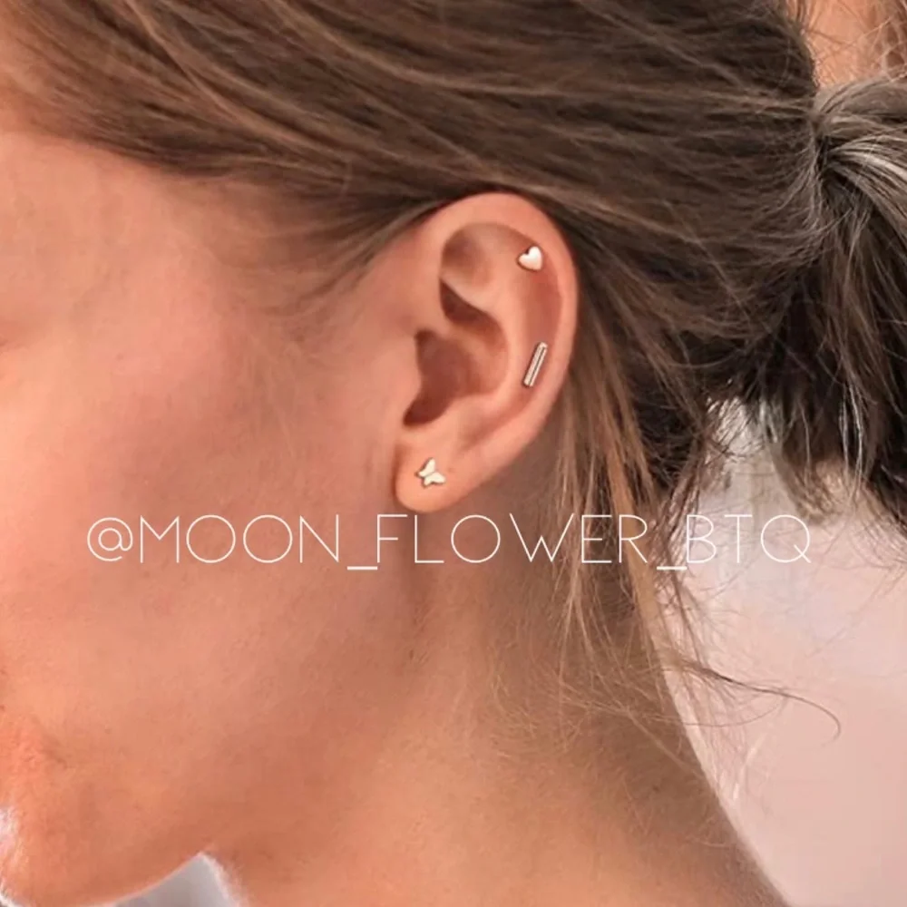 Tiny Rose Gold Heart Stainless Steel Flat Back Stud Earrings - Picture 2 of 5